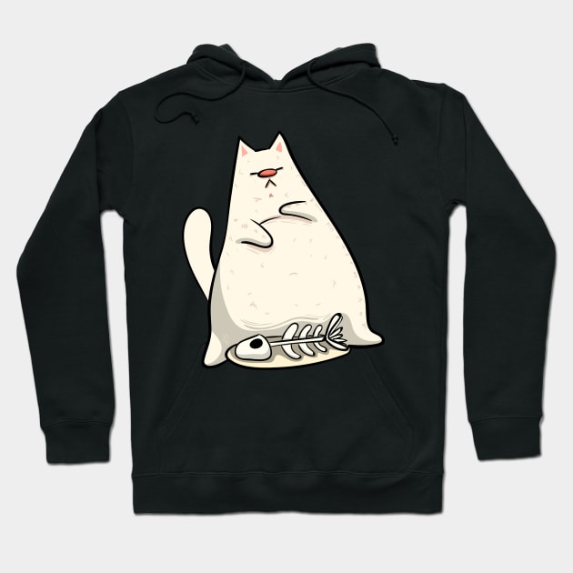 White Lazy Cat Design Hoodie by KPrimeArt